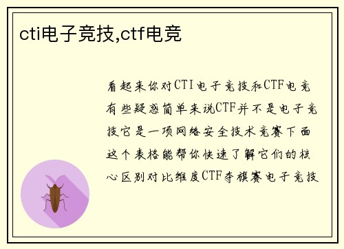 cti电子竞技,ctf电竞
